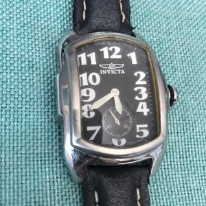 Invicta black leather band watch